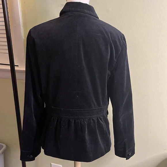 Talbots Velvet Black Ruffle Accent back Long Sleeve bubble buttons Blazer Jacket - Picture 16 of 17